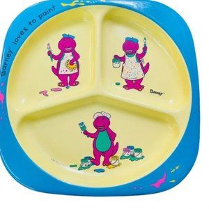 Vintage Barney & Friends Kids Divided Plate + Cup Set